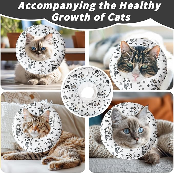 Soft Cat Cone Collar, Cute Cats Recovery Collar Suitable for Small, Medium, Large cat,Elizabethan Neck Collar for Cats After Surgery (Cow, Medium)
