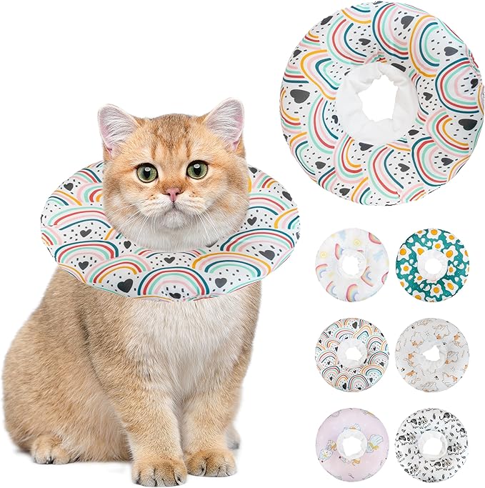Soft Cat Cone Collar, Cute Cats Recovery Collar Suitable for Small, Medium, Large cat,Elizabethan Neck Collar for Cats After Surgery (Black Love, Large)