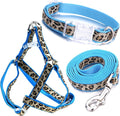 Mile High Life Leopard Dog Harness Collar Leash Set, Adjustable No Pull Dog Halter Harness for Small Breed Dogs, Easy Control for Training Walking (Blue, XS Chest 9"-15", Neck 8"-12")