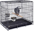 Durable Easy Portable Collapsible Metal Travel or Veterinary Collapsable Parrot Bird Carrier Bite-Proof Easy Clean Carrier Cage with Stainless Steel Feeder Bowls Natural Wooden Perch