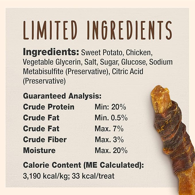 Cadet Gourmet Sweet Potato & Chicken Wraps Limited-Ingredient Dog Chews, Healthy and Natural Training Treats for Small and Large Dogs, 14 oz.