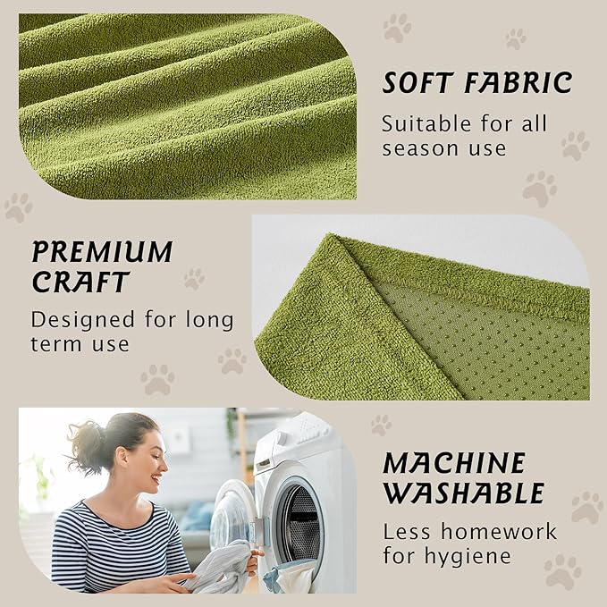 PuTian Couch Cover for Dogs - Waterproof Anti-Scratch Washable Non Slip 3 Cushion Cover Blanket L Shaped Recliner Sectional Arm Chair Sofa Slipcover for Pet Cats Kids, 71''X134'' Boho Green