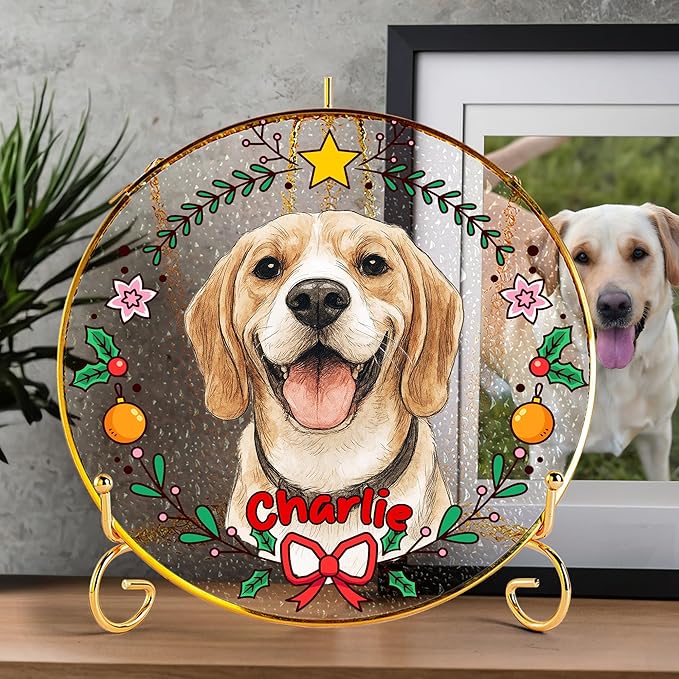 Custom Pet Portrait Stained Glass Window Hanging, Picture Decoration Suncatcher for Dog, Cat, Horse, Bird Keepsake Bereavement Gift from Photo, Rainbow Bridge Dog Memorial Gifts for Pet Lovers