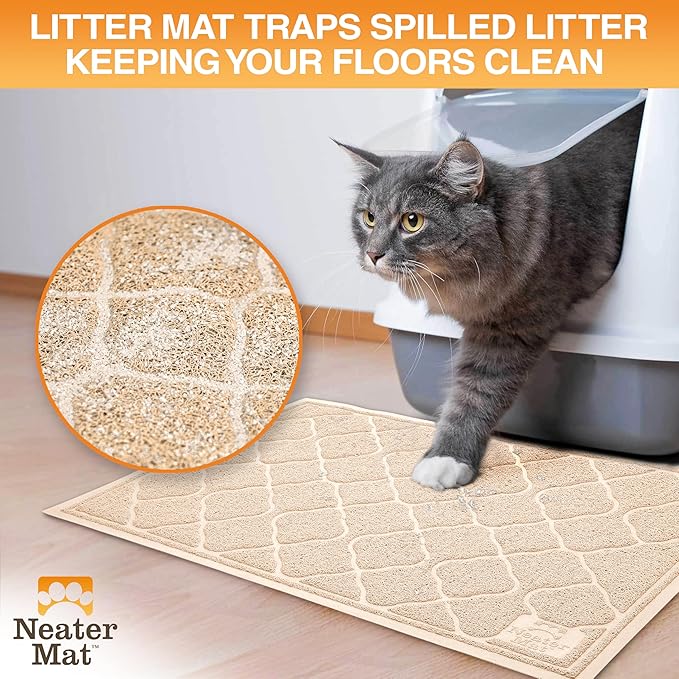Neater Pets Neater Mat Cat Litter Mat, Thick & Durable Cat Mat for Litter Box, Trapper Pad Catches Mess to Protect Indoor Floors, Soft on Kitty Paws, Anti-Skid Grip Backing, Easy to Clean, Beige