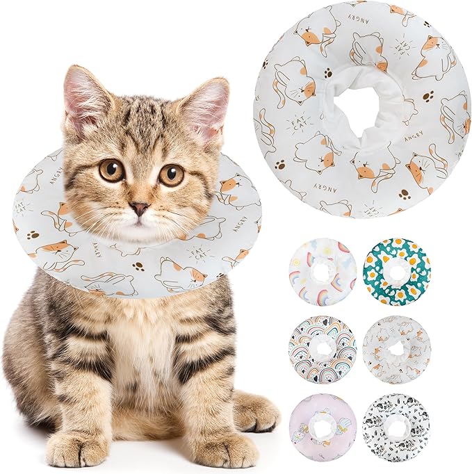 Soft Cat Cone Collar, Cute Cats Recovery Collar Suitable for Small, Medium, Large cat,Elizabethan Neck Collar for Cats After Surgery (White Cat, Small)