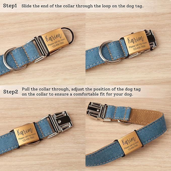 Anavia Slide On Silent Pet ID Tags, S/M/L/XL Personalized Stainless Steel Cat Dog Tag with Elastic Fabric Band, Engraved Nameplate Quiet Chew-Proof Pet Collar Tag (Silver, S/M)