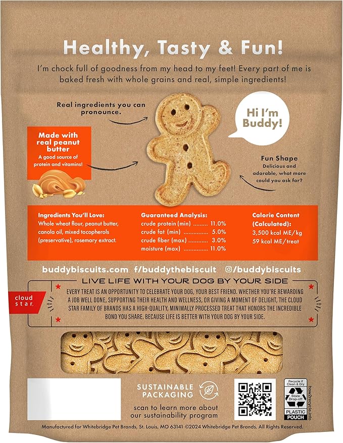 Buddy Biscuits 2 lb Bag of Crunchy Dog Treats, Made with Peanut Butter