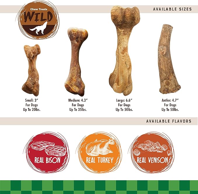 Nylabone Healthy Edibles WILD Natural Dog Chews, Long Lasting Bones for Dogs, Bison Flavor Dog Treats, Medium (2 Count)