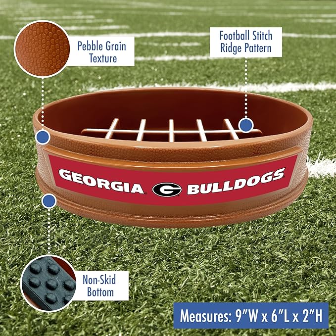NCAA Super-Bowl - Georgia Bulldogs Slow Feeder Dog Bowl. Football Design Slow Feeding Cat Bowl for Healthy Digestion. Non-Slip Pet Bowl for Large & Small Dogs & Cats