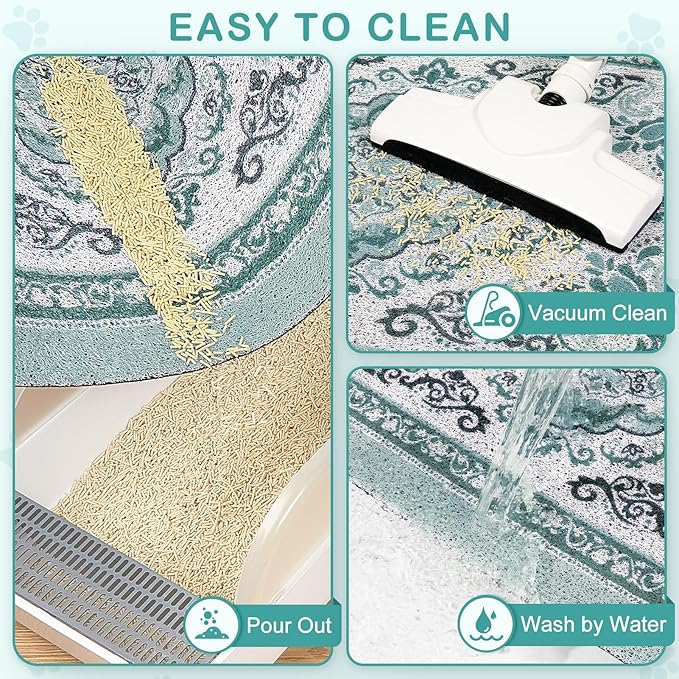 Unicorn Catcher Cat Litter Mat 33" x 22" Non-Slip Litter Box Mat Washable Litter Catcher Mat for Litter Box Indoor Food Mat Supplies Essentials, Dark Cyan