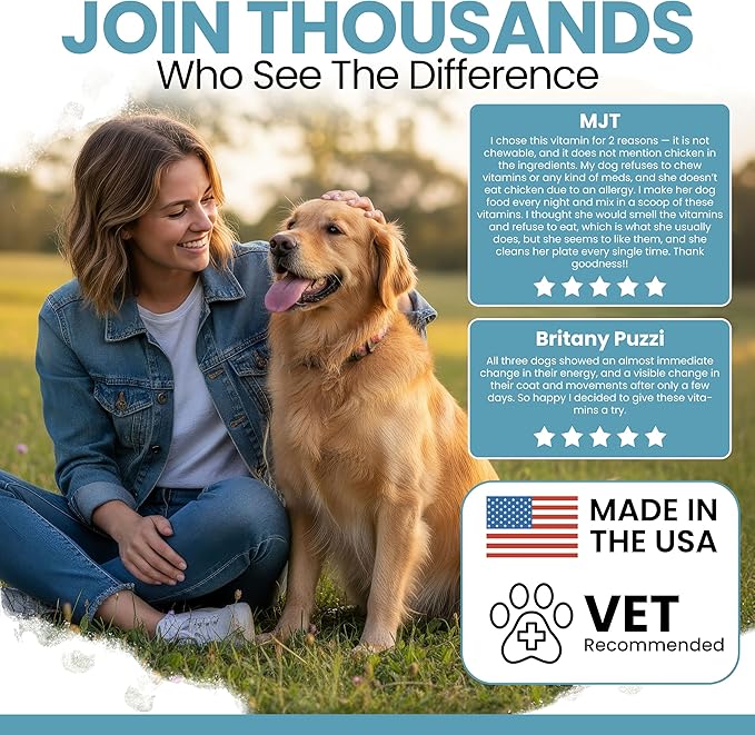 12-in-1 Multivitamin Powder for Dogs - 5.4 oz of Puppy and Senior Dog Vitamins and Supplements - Advanced Formula with Glucosamine, Omega 3,6,9, Vitamins, Probiotics, and More - Made in the USA