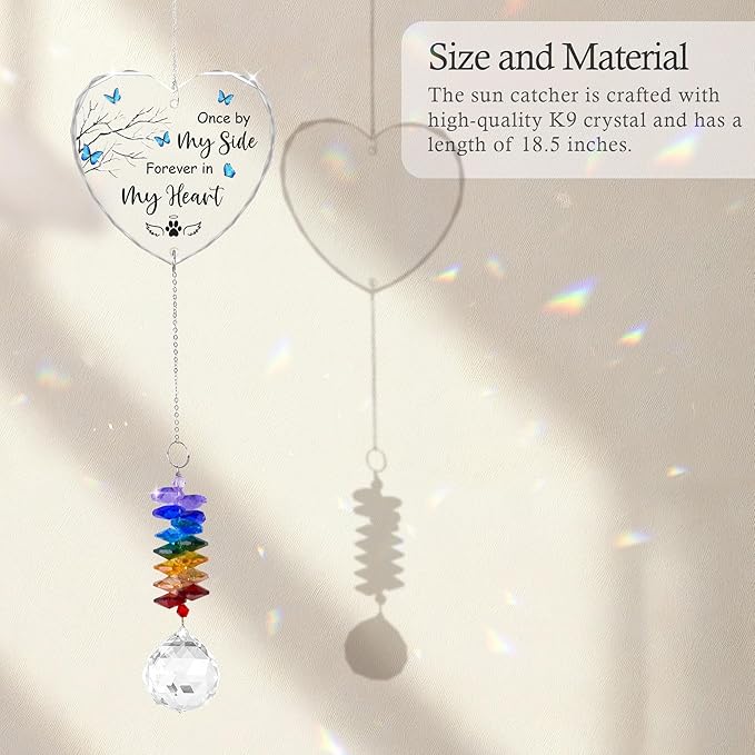 Glass Ornament Suncatcher - Forever in My Heart - Memorial Sympathy Gift for Pet Lovers - Mother's Day for Pets Mom Dad - Heartfelt Bereavement Keepsake for Dog Cat Owners