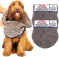 Dog Gone Smart The Dirty Dog Shammy - 2-Pack, Antimicrobial Microfiber Dog Towel for Odor Control, Fast-Drying Plush, Dual Hand Pockets & Super Absorbent, Machine Washable - 31×13 in, Grey