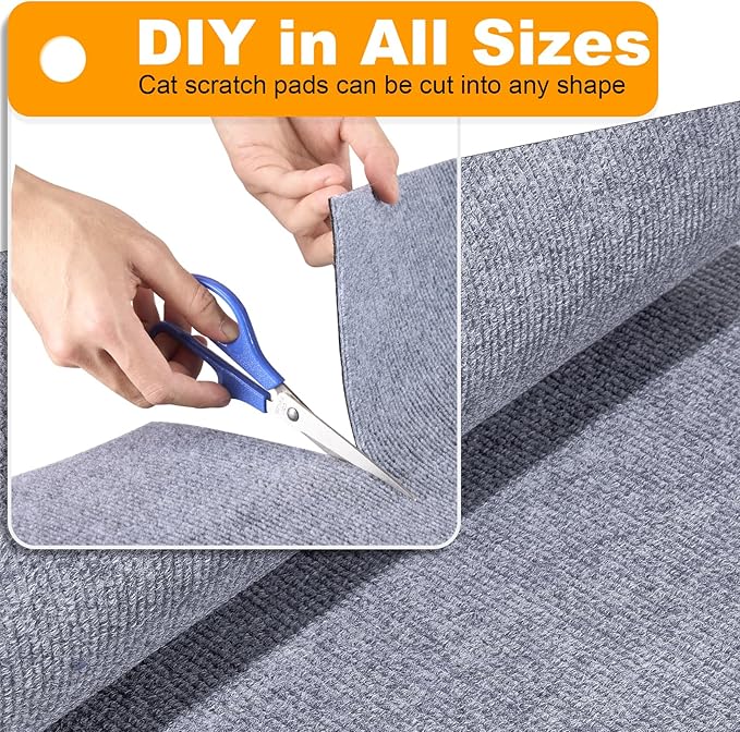 Cat Scratching Mat, Self-Adhesive Scratch Furniture Protector, Trimmable Cat Carpet, Couch Protector Scratching Pad Replacement (Light Grey, 39.4"x15.8")