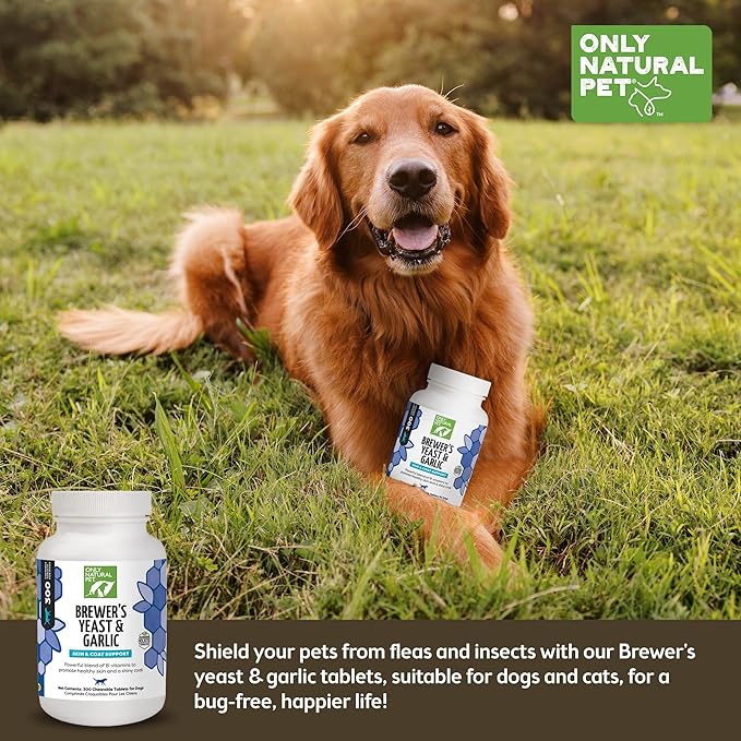 Only Natural Pet Brewer's Yeast & Garlic Chewables - All-Natural Flea & Tick Prevention for Dogs - Fortified with B Vitamins - Promotes Healthy Skin & Coat - 300 Count Tablet (2 Pack)