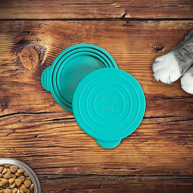Silicone Pet Food Can Covers - Airtight Lids for Dog & Cat Wet Food Storage, Bone Appetit Food Savers for Freshness (Aqua Saltwater 2 Pack)