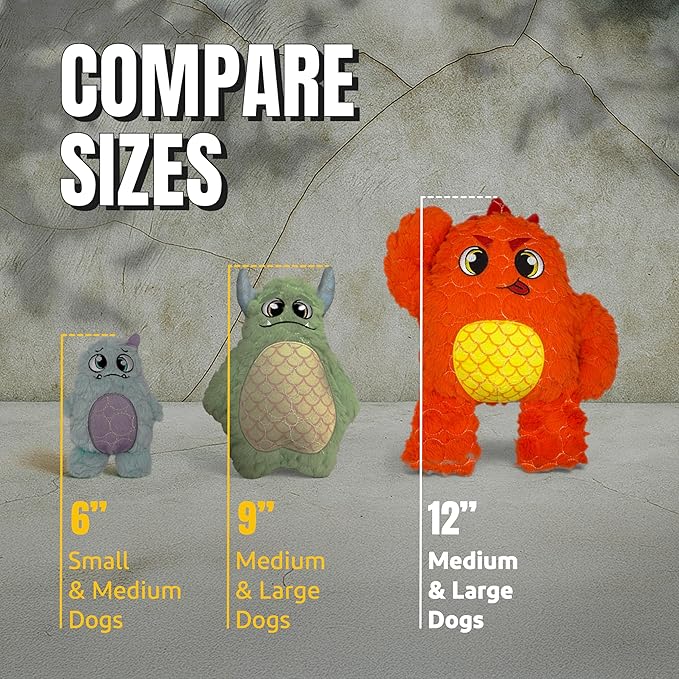 Bite Force Dog Toy - Large Durable & Strong Plush Orange Monster Dog Toy, Kevlar-Reinforced for Aggressive Chewers