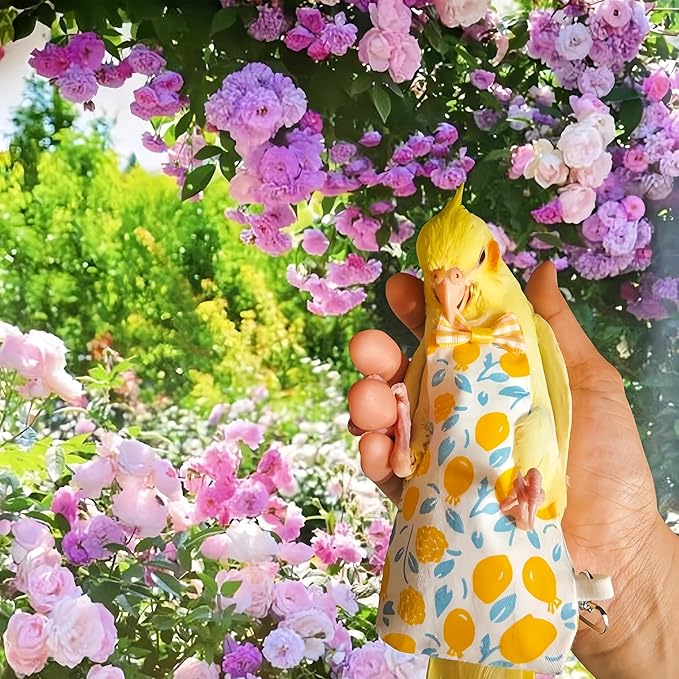2 Pcs Bird Diapers Bird Harness Flight Suits Diapers with 80 Inch Flying Leash Reusable Parrot Nappy with Waterproof Inner Layer for Cockatiel Budgie Conure Parakeet Lovebird-Bowknot&Lemon