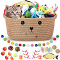 Zopeal 58 Pcs Valentine's Day Cat Storage Basket Gift Toys Set, Colorful Flashing Balls Pet Bell Crinkle Balls Spring Toys Attract Cat to Swat, Hunt, Interactive for Pet(Khaki,9.8 Inch)