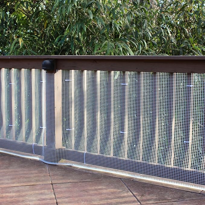 Cardinal Gates DSHD15 Heavy-Duty Outdoor Deck Netting - Plastic Balcony Netting for Pets & Kids - 15ft X 3ft Banister Safety Net - Apartment Railing Screen Guard - Cat Net - Made in USA – Natural