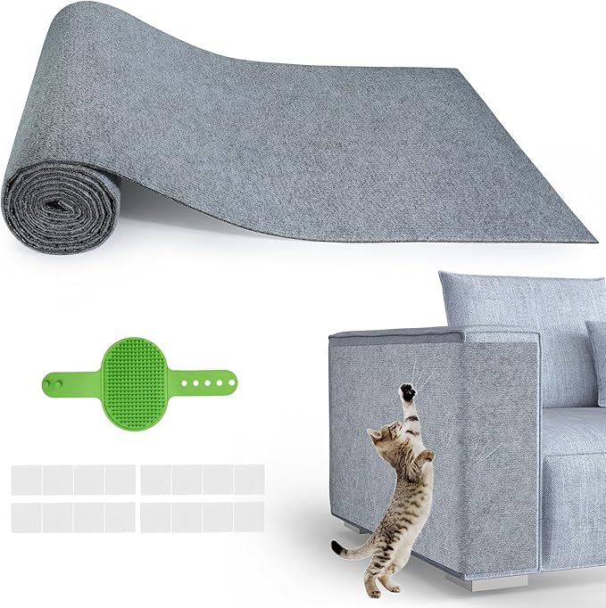 Cat Scratch Furniture Protector, 78.7''x15.8'' Trimmable DIY Self-Adhesive, Durable Corner Scratcher Couch Protectors from Cat Claws for Sofa, Tree Shelves & Scratching Posts (Light Gray)