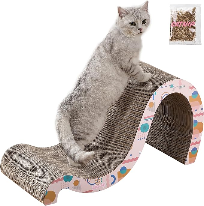 CSR1013D Kona 27" Modern Cardboard Double-Sided Wave Cat Scratcher with Catnip, Pattern Party