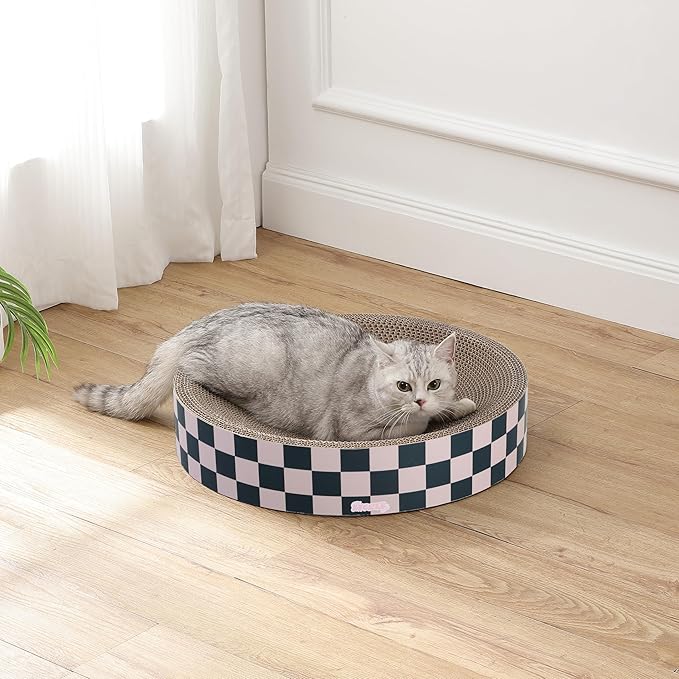 CSR1010C Nelson 20.13" Modern Cardboard Round Bowl Cat Scratcher with Catnip, Peony
