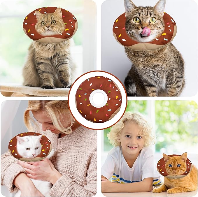 Seyezo Cat Cone Collar Soft, Adjustable Cat Recovery Collar Kitten Cones to Stop Licking, Cute Donut E Collar After Surgery, Cats Neck Pillow ConeElizabethan Cones of Shame (Waterproof Brown, Large)