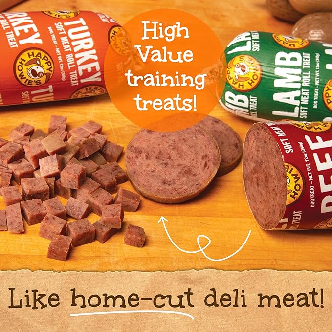 Happy Howie's Soft Meat Roll Treat - Soft Dog Food Rolls, Natural Ingredients, for All Dogs, Made in USA - Beef, Lamb, Turkey, 7 Oz (Pack of 3)