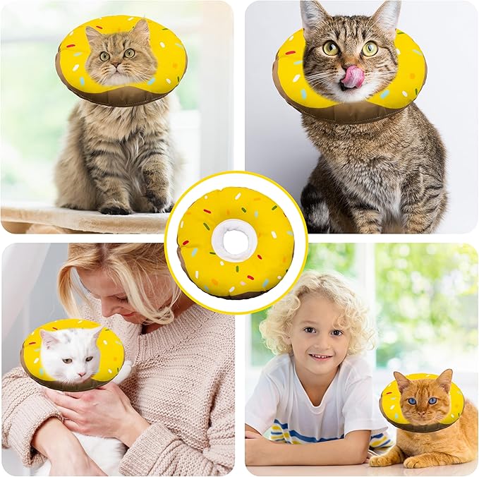 Seyezo Cat Cone Collar Soft, Adjustable Cat Recovery Collar Kitten Cones to Stop Licking, Cute Donut E Collar After Surgery, Cats Neck Pillow Cone Elizabethan Cones of Shame (Waterproof Yellow, Large)