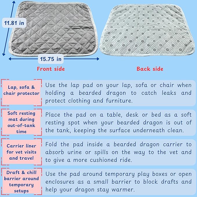 Bearded Dragon Diaper Accessories with Reusable Pad, Adjustable Wearable for Short Handling and Travel, Bearded Dragon Accessories, Reptile Travel Carrier Essentials (Grey)