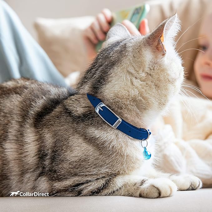 CollarDirect Leather Cat Collar with Removable Bell – Safety Elastic Strap (Breakaway Alternative) – Kitten Collar for Small & Big Boy & Girl Cats