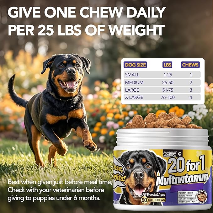 Dog Vitamins Multivitamin Chewablew, Multivitamin & Coenzyme Q10 Dog Supplement for All Dogs (Chicken,180 Chews)
