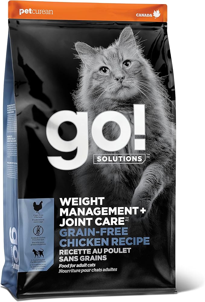 Go! Solutions Weight Management + Joint Care Chicken Grain-Free Dry Cat Food, Premium Kibble for Healthy Dieting in Adults & Seniors, with Natural Sources of Chondroitin for Good Mobility, 8 lb Bag