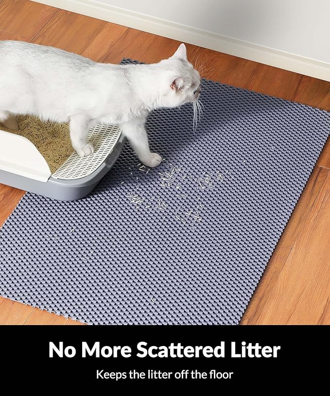Cooyes Cat Litter Mat - Cut to Fit Any Place, 35"x23" Large Litter Trapping Mat for Litter Box, Easy to Clean, Waterproof & Non-Slip Kitty Pad, Scatter Control to Protect The Floor (Grey)