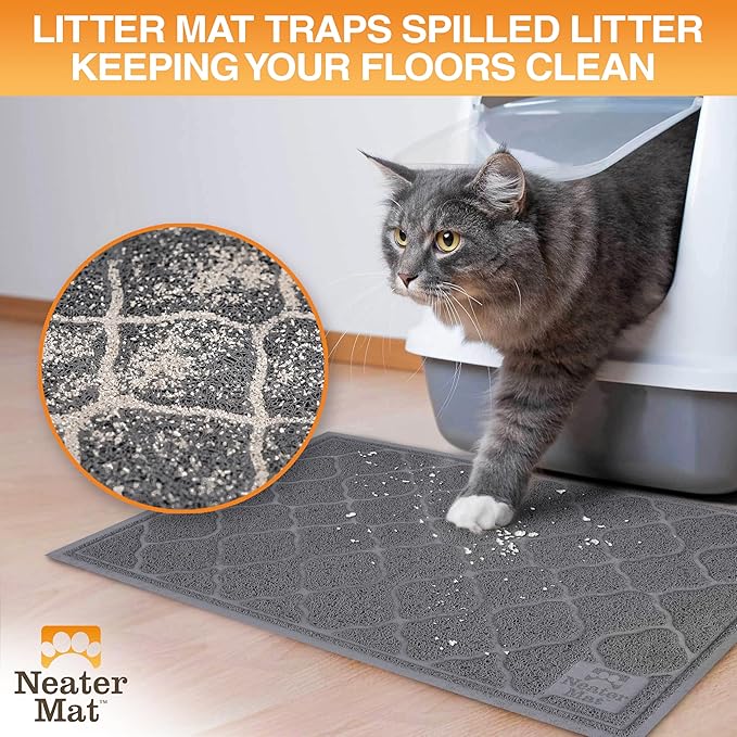 Neater Pets Neater Mat Cat Litter Mat, Thick & Durable Cat Mat for Litter Box, Trapper Pad Catches Mess to Protect Indoor Floors, Soft on Kitty Paws, Anti-Skid Grip Backing, Easy to Clean, Charcoal