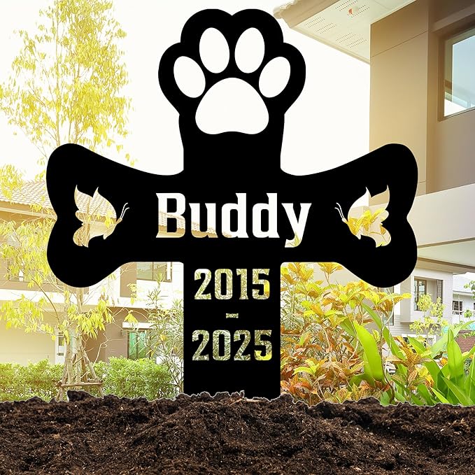 Custom Pet Cross Grave Markers Dog Outdoor | Memorial Burial Markers for Your Furry Friend | Cemetery Grave Pet Headstones for Dogs | Custom with Photo Resting Place Sign for Paw Companions