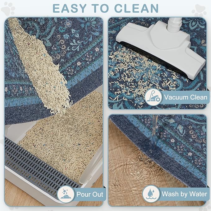 Unicorn Catcher Cat Litter Mat 33" x 22" Non-Slip Litter Box Mat Washable Litter Catcher Mat for Litter Box Indoor Food Mat Supplies Essentials,Navy Blue