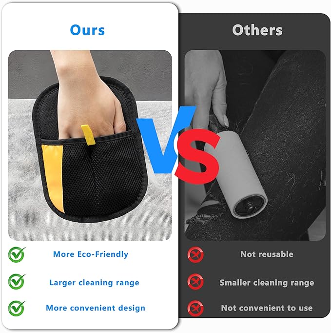 Electrostatic Pet Hair Removal Gloves, Reusable Pet Hair Remover Gloves for Cats & Dogs, Washable Cat Hair Removal Gloves, Upgraded Dog Hair Removal Tool, Cat & Dog Grooming Glove. (Black)