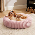 Bedsure ComfyFleece Donut Medium Dog Bed - Washable Faux Fur with Corduroy Fleece & Anti Slip Bottom, Round Pet Bed with Removable Cover, Blush Pink, 30x30x8 inches