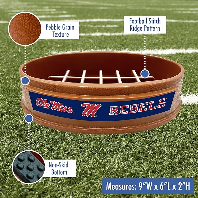 NCAA Super-Bowl - OLE Miss Rebels Slow Feeder Dog Bowl. Football Design Slow Feeding Cat Bowl for Healthy Digestion. Non-Slip Pet Bowl for Large & Small Dogs & Cats