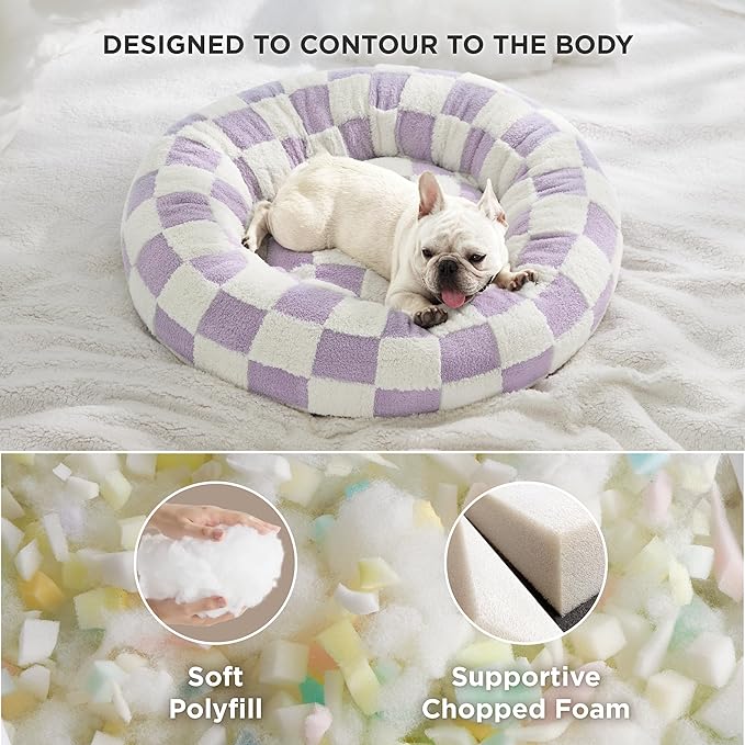LE SURE Shown on TV Donut Medium Dog Bed - Round Cat Beds for Indoor Cats Calming Bed Present for Pets, Cute Modern Home Decor Beds with Jacquard Shaggy Plush & Anti Slip Bottom, 30 Inch, Purple