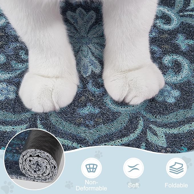 Unicorn Catcher Cat Litter Mat 33" x 22" Non-Slip Litter Box Mat Washable Litter Catcher Mat for Litter Box Indoor Food Mat Supplies Essentials,Navy Blue