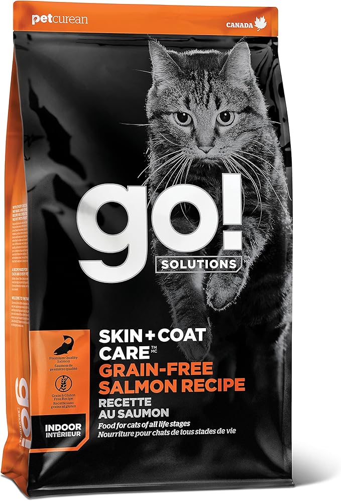 Go! Solutions Skin + Coat Care Salmon Grain-Free Dry Cat Food, Chicken-Free, Healthy Kibble with Omega-3s & 6s for Soft, Shiny Fur, for Kittens, Adults, & Seniors, 3 lb Bag