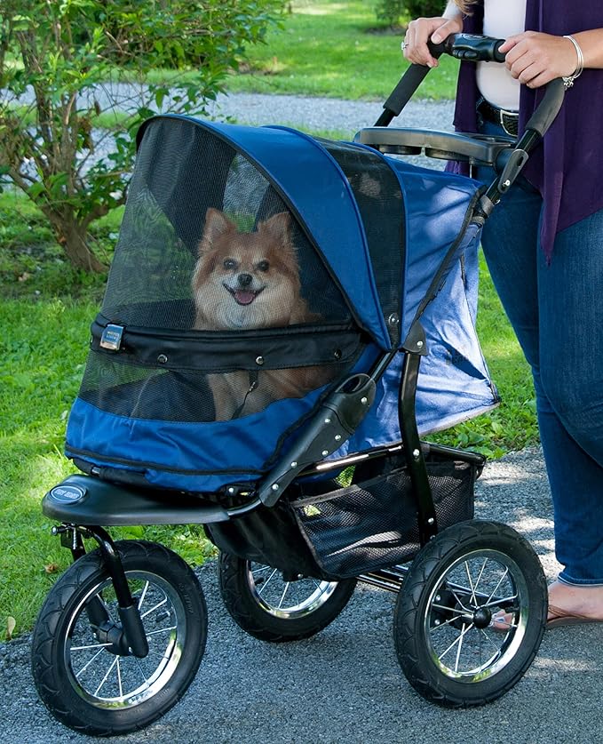 Pet Gear No-Zip Jogger Pet Stroller for Cats/Dogs, Zipperless Entry, Airless Tires, Easy One-Hand Fold, Cup Holder + Storage Basket, Sapphire
