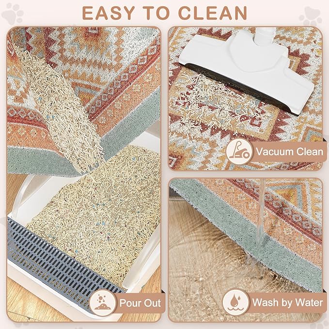Unicorn Catcher Cat Litter Mat 24" x 15" Non-Slip Litter Box Mat Washable Litter Catcher Mat for Litter Box Indoor Food Mat Supplies Essentials,Orange Red