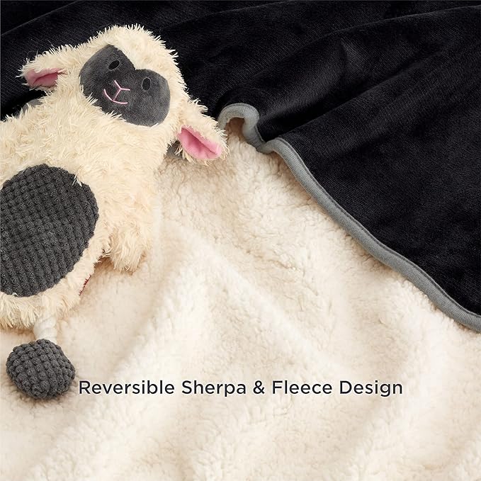 Bedsure Cat Blanket for Indoor Cats - Waterproof Calming Cat Blankets for Kitten, Sherpa Fleece Pet Blanket, Soft Plush Reversible Throw Furniture Protector, 35"x25", Black
