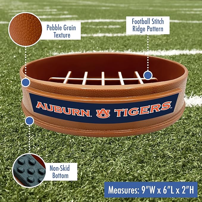 NCAA Super-Bowl - Auburn Tigers Slow Feeder Dog Bowl. Football Design Slow Feeding Cat Bowl for Healthy Digestion. Non-Slip Pet Bowl for Large & Small Dogs & Cats