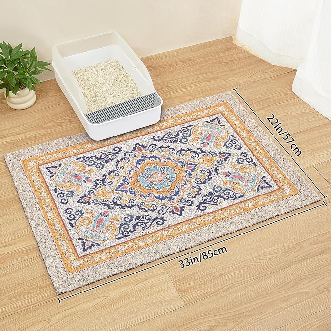 Unicorn Catcher Cat Litter Mat 33" x 22" Non-Slip Litter Box Mat Washable Litter Catcher Mat for Litter Box Indoor Food Mat Supplies Essentials, Orange