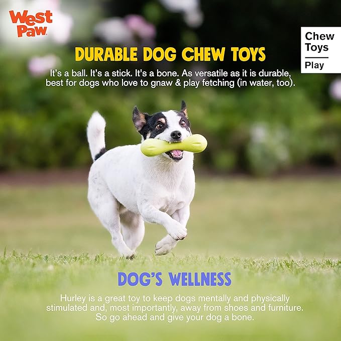 WEST PAW Zogoflex Hurley Dog Bone Chew Toy – Floatable Pet Toys for Aggressive Chewers, Catch, Fetch – Bright-Colored Bones for Dogs – Recyclable, Dishwasher-Safe, Non-Toxic, Large, Granny Smith